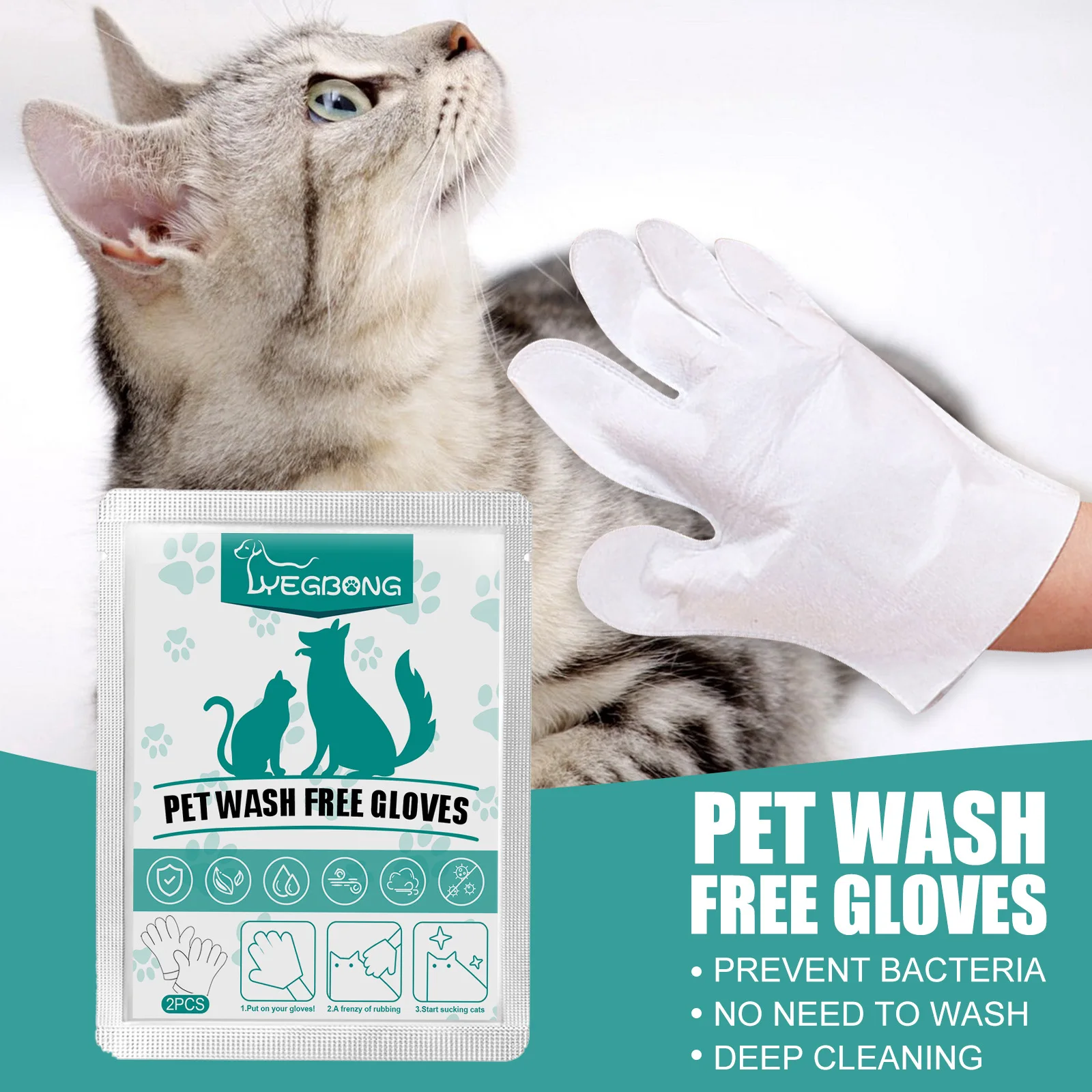 Pet Disposable Cleaning Gloves No Washing Fur Body Cleaning Gentle Deodorizing SPA Massage Antibacterial Dog Rinse Free Wipes
